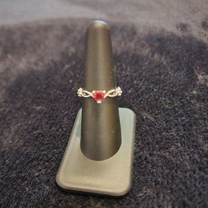 3/$10 Silver ring with Red stone & 2 CZ